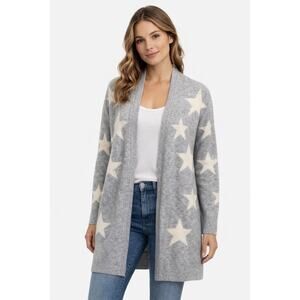 Philosophy 100% Cashmere Cardigan Size XS Gray Sweater Open Front Stars Soft